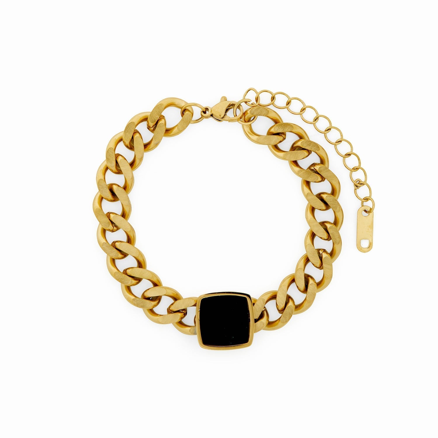 Onyx Square Pendant Cuban Chain Bracelet