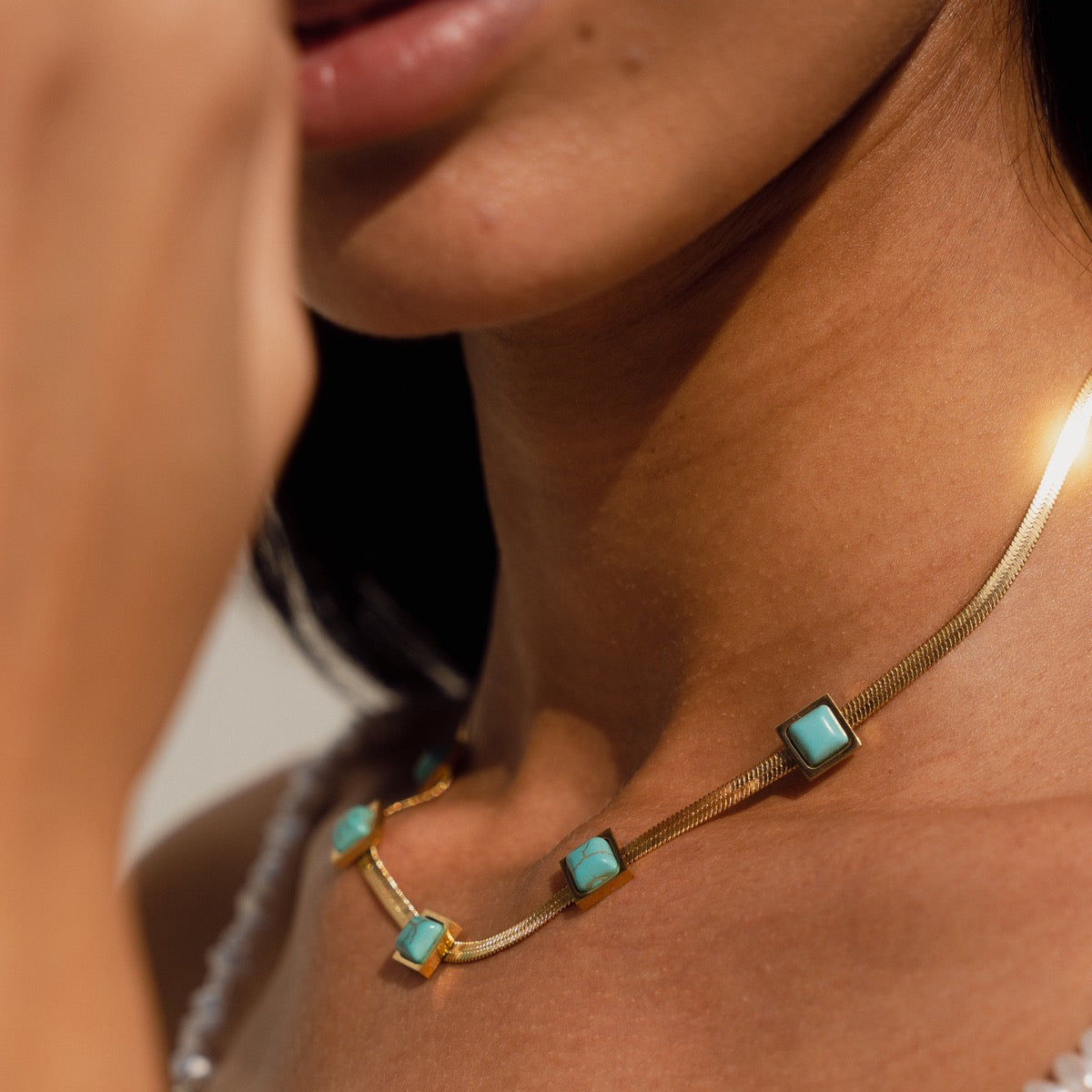 Aqua Stone Snake Chain Necklace