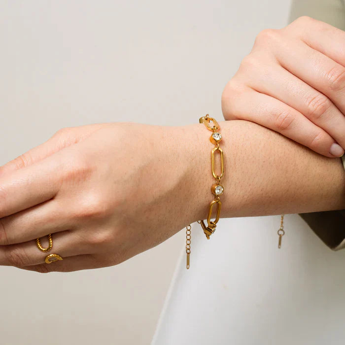 Oval Link Stone Chain Bracelet