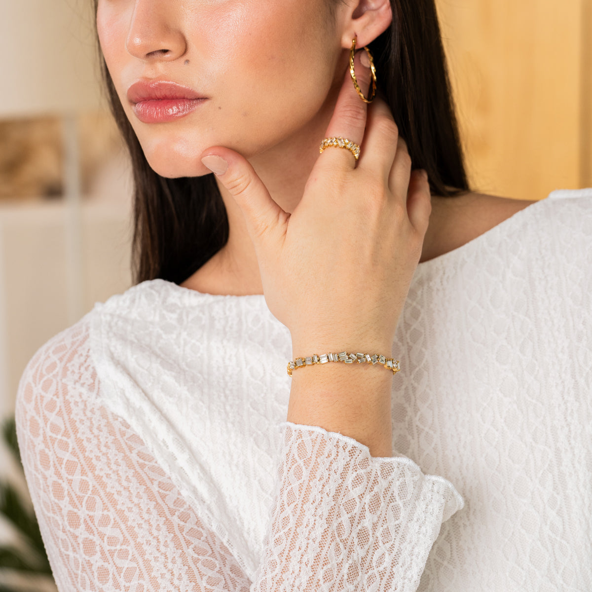 Stone CZ Baguette Cut Bangle Bracelet