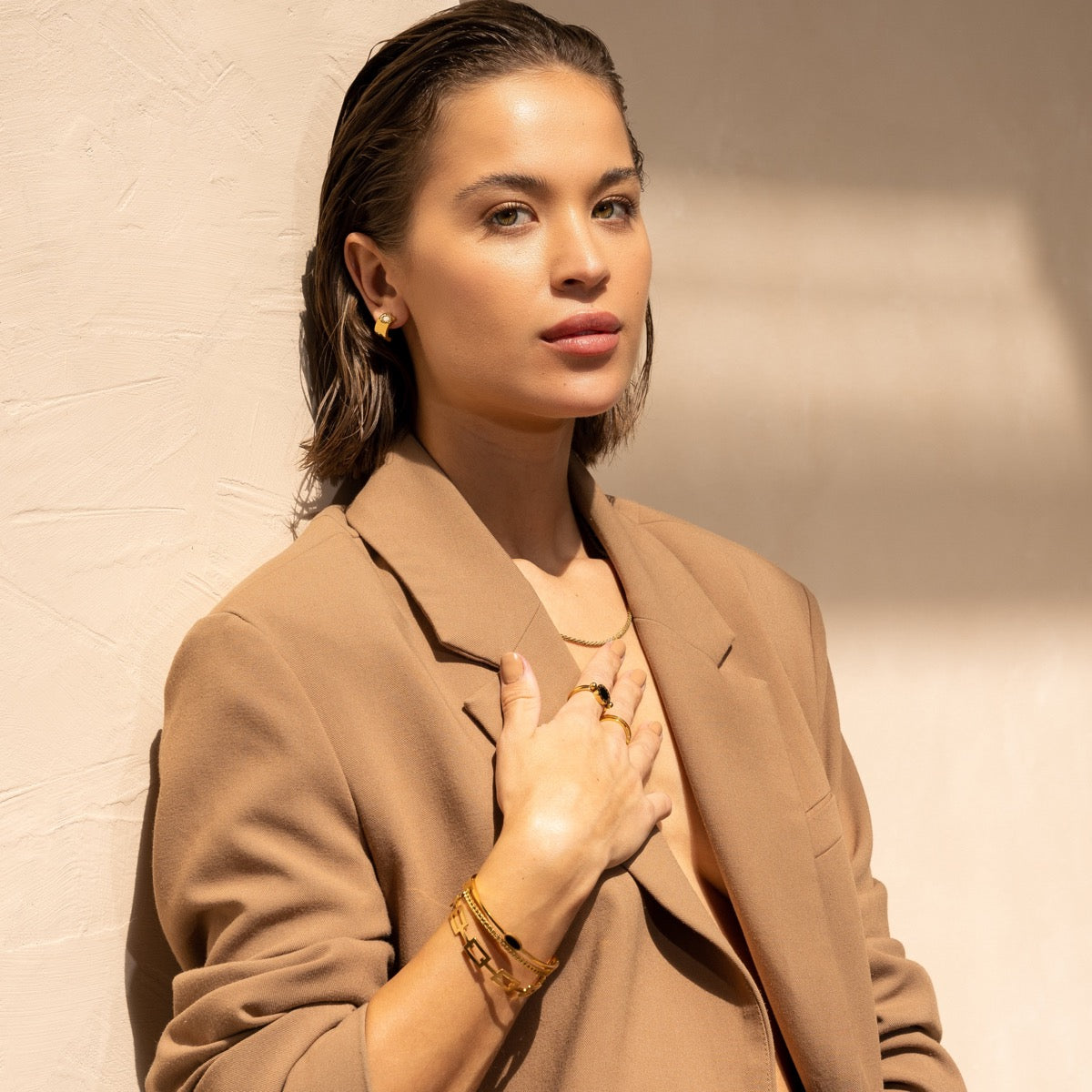 Oval Onyx Layered Bangle Bracelet